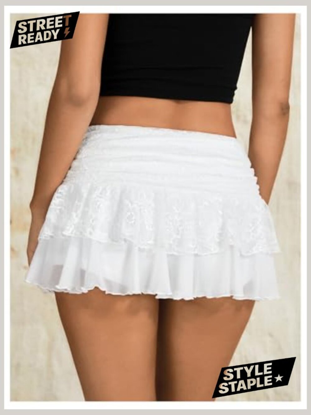 Y2k Lace Ruffle Mini Skirt High Waist Layered Skort Boho Outfits - Picture 2 of 5